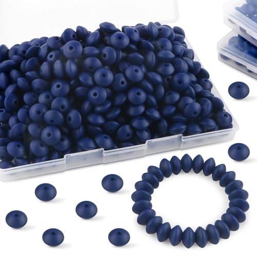 Sunrony Silikon-Linsenperlen für Schlüsselanhängerherstellung, 12 mm, Silikon-Abakus-Abstandshalter für Halsketten, Armbänder, Stifte, Marineblau, 200 Stück von sunrony