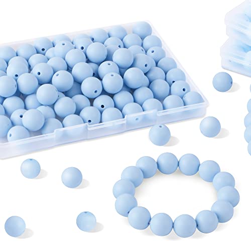 Sunrony Silikon-Perlen, 15 mm, Silikonperlen für die Herstellung von Schlüsselanhängern, lose Gummi-Silikonperlen für Halskettenherstellung, runde Silikonperlen für Stifte, Pastellblau, 70 Stück von sunrony