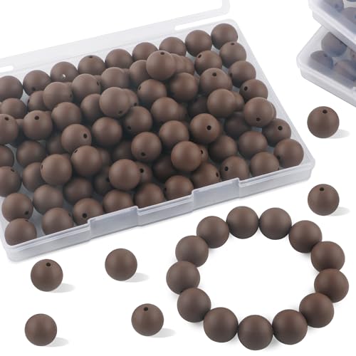 Sunrony Silikonperlen für Schlüsselanhänger, Halskette, rund, 15 mm, Silikonperlen für Stifte (Schokolade), 70 Stück von sunrony