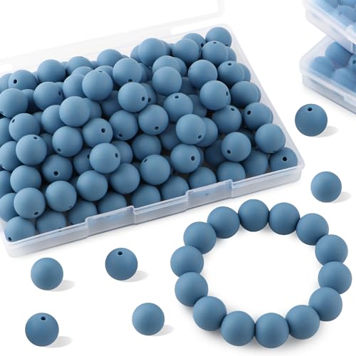 Sunrony Silikonperlen für Schlüsselanhänger, Halskette, rund, 15 mm, Silikonperlen für Stifte, 70 Stück (Puderblau) von sunrony