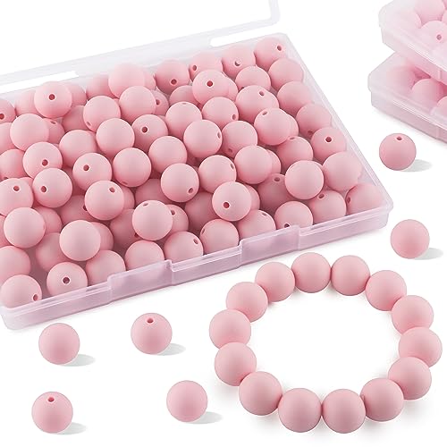 Sunrony Silikonperlen für Schlüsselanhänger, Halskette, runde 15 mm Silikonperlen für Stifte, Quarz, Rosa, 70 Stück von sunrony