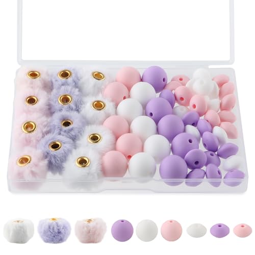 Sunrony Silikonperlen für Schlüsselanhänger, 12 mm, zum Basteln, flauschige Kunstfell-Pompons für Stifte, 57 Stück, Rosa, Lila, Weiß, 15 mm Sunrony Silikonperlen für Schlüsselanhänger, 12 mm, zum Basteln, flauschige Kunstfell-Pompons für Stifte, 57 Stück, Rosa, Lila, Weiß, 15 mm von sunrony
