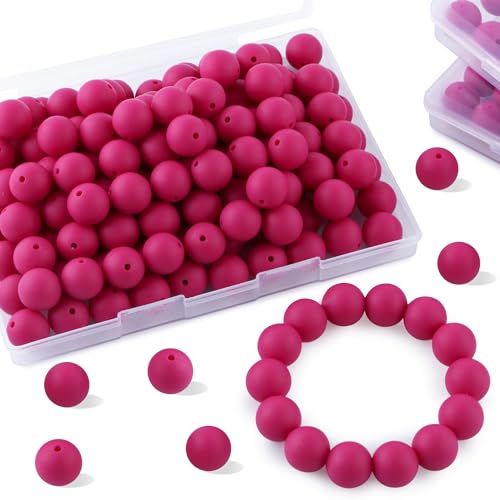 sunrony Silikonperlen, 15 mm, Rund, Magenta, 70 Stück von sunrony