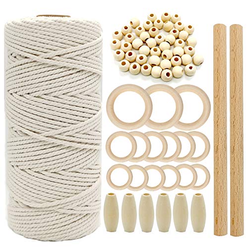 suo long Makramee Set Anfänger mit Anleitung Makramee Garn Set 3mm Makramee Garn Baumwollgarn mit Holzperlen Holzringe Holzstäbe Macrame Zubehör Makramee Starter Set für DIY Boho Deko Handwerk von suo long