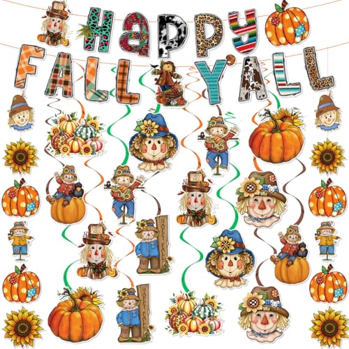 Herbstdekorationen für Zuhause, Happy Fall Y'all, Banner, Herbst-Vogelscheuche, Kürbis, Sonnenblumen, hängende Wirbel für drinnen und draußen, Erntedankfest, Party-Dekorationen Herbstdekorationen für Zuhause, Happy Fall Y'all, Banner, Herbst-Vogelscheuche, Kürbis, Sonnenblumen, hängende Wirbel für drinnen und draußen, Erntedankfest, Party-Dekorationen von suonengongyi