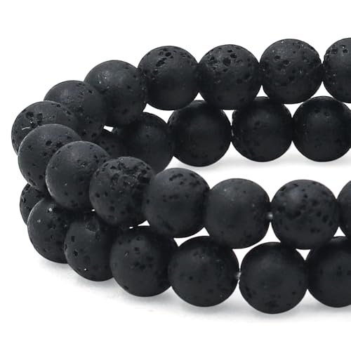 8 mm Natürliche Perlen, 45 PCS Natürliche Runde Steinperle Kristalle Perlen mit Loch Lose Spacer für DIY Schmuck Armbänder Basteln Halsketten Ohrringe Handgefertigt (Schwarz Lava) von suruikei