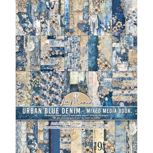 Ciao Bella Mixed Media Buch, A4, Maxi, 39 Musterseiten + 11 Ephemera-Seiten (Urban Blue) von susiebsupplies