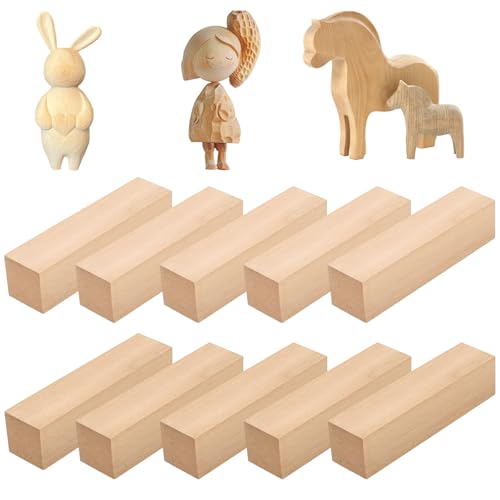 svpfuo 10 Stück Schnitzholz Rohlinge, Lindenholz zum Schnitzen, Holz Schnitzen, Carved Wood Set, Kinder Starter Carved Wood Set, Ideal für Anfänger und Kinder Schnitzen(10 * 2.5 * 2.5CM) von svpfuo