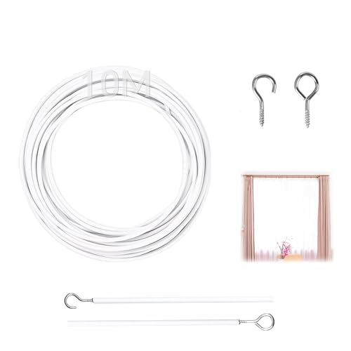 svpfuo 10M Gardinenseil, Gardinen Seilsystem, Gardinenseilsystem Spannsystem Mit 25 Haken und 25 Schraubösen, es Eignet Sich zum Aufhängen von Vorhängen, Duschvorhängen, DIY-Vorhängen von svpfuo