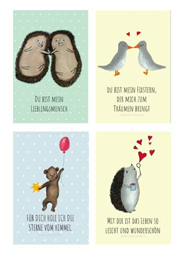 4 Premium Grußkarten (Klappkarte) 18x12cm mit Tiermotiv und 4 weiße Umschläge - 100% handmade Grußkarte mit Spruch Liebe love Freundin Freund Geburtstag Hochzeitstag Valentinstag, Farbe:Set A von sweet lucky animals