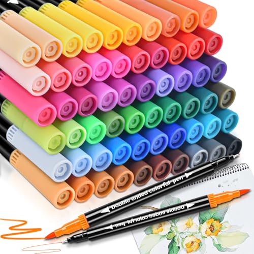 swihorab 60 Farben Filzstifte Dual Brush Pinselmarker, Dual Brush Pen Set Filzstifte Feine Spitze & Pinselspitze für Erwachsene, Fineliner Set Malstifte für Ausmalen, Malbücher, Handlettering von swihorab