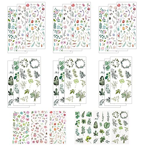 18 BläTter Sticker Blumen Scrapbooking Aufkleber in Verschiedene Muster Blumen Scrapbooking Aufkleber,Verwendet fur Scrapbook Album Sticker Buch Sticker Album Tagebuch Notebook Kalender Dekoration von sylbx