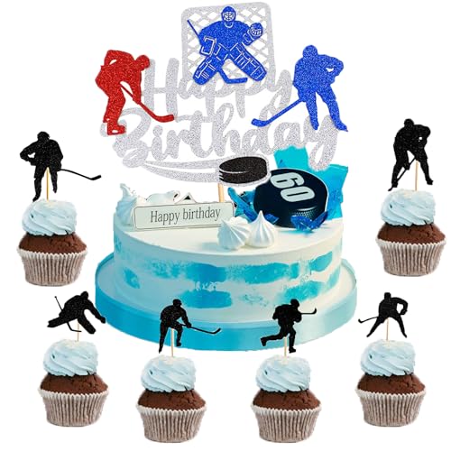 25 Stück Hockey-Kuchenaufsatz,Sport Themen Cupcake Topper,Cupcake-Dekoration,Junge Tortendeko Geburtstag,Geburtstagsdekorationen,Alles Gute zum Geburtstag Schild,Cupcake-Topper von sylbx