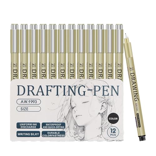 Fine Liner Pens | 12 schwarze Stifte | wasserfestes Zeichenzubehör für Schule / Manga / Skizzenbuch / Skizzenplaner / Notizblock / Skizzenbuch / Manga-Kalender von szaluyk
