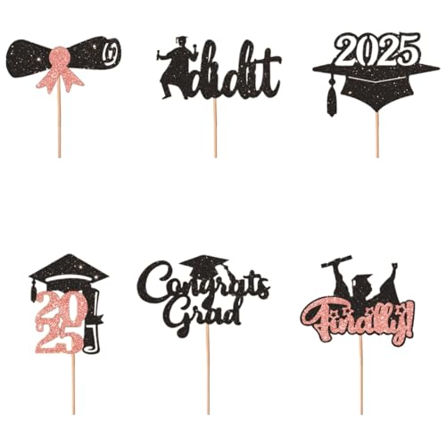 Abschluss Tortendeko Abschluss Konfetti Doktor Hut Cupcake Picks Tischkonfetti Streudeko Tischdeko für Graduierung Deko Party Dekoration Abschlussfeier Cupcake toppers 3 Stück (Pink) von szvbofueck