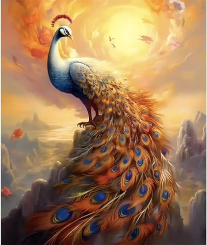 Paint by Numbers,Golden Peacock Paint by Numbers Kits on Canvas for Adults,DIY with frame Hand Painted Oil Painting Kits,with Brushes Easy Acrylic Pigment Drawing Paintwork for Home Wall Decor 60x90cm von taesdvry