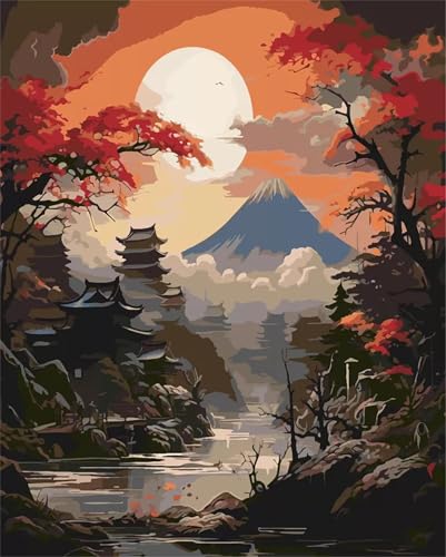Paint by Numbers,Landscape River Moon Paint by Numbers Kits on Canvas for Adults,DIY with frame Hand Painted Oil Painting Kits,with Brushes Easy Acrylic Pigment Drawing for Home Wall Decor 30x40cm von taesdvry