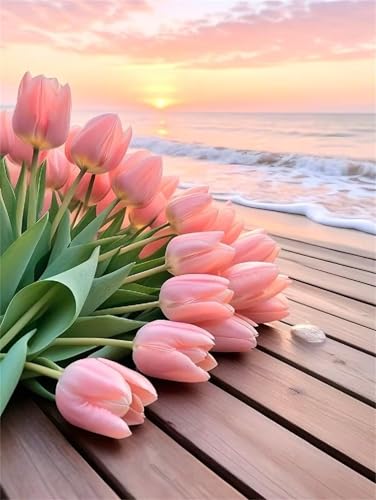 Paint by Numbers,Tulip Pink Paint by Numbers Kits on Canvas for Adults,DIY with frame Hand Painted Oil Painting Kits,with Brushes Easy Acrylic Pigment Drawing Paintwork for Home Wall Decor 60x90cm von taesdvry