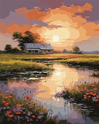 Paint by Numbers,Village River Paint by Numbers Kits on Canvas for Adults,DIY with frame Hand Painted Oil Painting Kits,with Brushes Easy Acrylic Pigment Drawing Paintwork for Home Wall Decor 30x40cm Paint by Numbers,Village River Paint by Numbers Kits on Canvas for Adults,DIY with frame Hand Painted Oil Painting Kits,with Brushes Easy Acrylic Pigment Drawing Paintwork for Home Wall Decor 30x40cm von taesdvry
