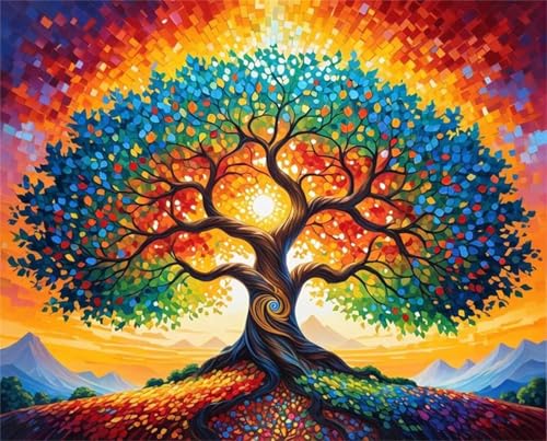 taesdvry Malen Nach Zahlen Erwachsene Farbe des Lebensbaums,DIY Handgemalt Ölgemälde Leinwand Kits für AnfÃnger,mit Pinseln Acrylfarben Paint by Numbers Kits fur Heimdekoration mit Rahmen,55x70cm von taesdvry