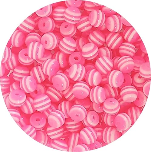 taffbeads 100 Stück 6 mm runde gestreifte Harzperlen für DIY Handwerk und Schmuckherstellung, Armband, Halskette (Rosa) von taffbeads