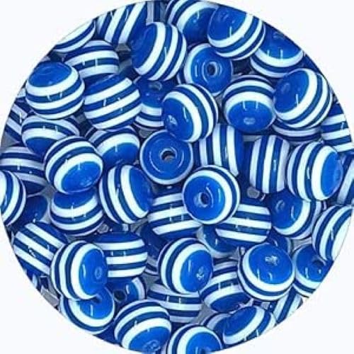 taffbeads 100 Stück 6 mm runde gestreifte Harzperlen für DIY Handwerk und Schmuckherstellung, Armband, Halskette (dunkelblau) von taffbeads