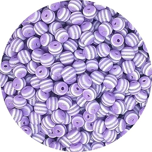 taffbeads 100 Stück 6 mm runde gestreifte Harzperlen für DIY Handwerk und Schmuckherstellung, Armband, Halskette (lila) von taffbeads