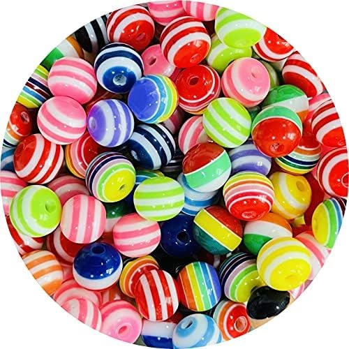 taffbeads 100 Stück 6 mm runde gestreifte Harzperlen für DIY Handwerk und Schmuckherstellung, Armband, Halskette (mehrfarbig) von taffbeads