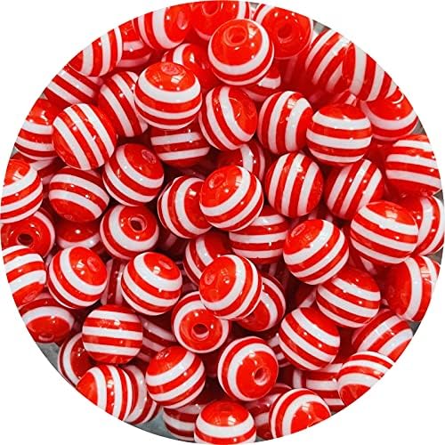 taffbeads 100 Stück 6 mm runde gestreifte Harzperlen für DIY Handwerk und Schmuckherstellung, Armband, Halskette (rot) von taffbeads