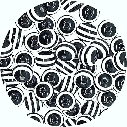 taffbeads 100 Stück 6 mm runde gestreifte Harzperlen für DIY Handwerk und Schmuckherstellung, Armband, Halskette (schwarz) von taffbeads