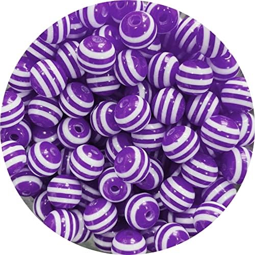 taffbeads 100 Stück 8 mm einfarbige runde gestreifte Harzperlen für DIY Handwerk und Schmuckherstellung (lila) von taffbeads