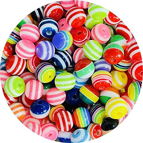 taffbeads 100 Stück 8 mm einfarbige runde gestreifte Harzperlen für DIY Handwerk und Schmuckherstellung (mehrfarbig) von taffbeads