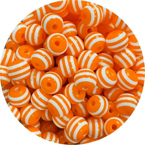 taffbeads 100 Stück 8 mm einfarbige runde gestreifte Harzperlen für DIY Handwerk und Schmuckherstellung (orange) von taffbeads
