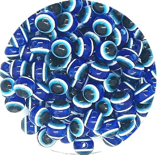 taffbeads 100 Stück 8 mm runde Evil Eye Harzperlen für DIY Handwerk und Schmuckherstellung (dunkelblau) von taffbeads