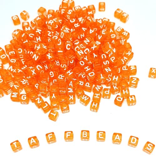 taffbeads 100 durchscheinende Acryl-Würfel-Alphabet-Buchstabenperlen für DIY Handwerk, Schmuckherstellung (Orange) von taffbeads