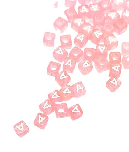 taffbeads 100 durchscheinende Acryl-Würfel-Alphabet-Buchstabenperlen für DIY Handwerk, Schmuckherstellung (Pink A) von taffbeads