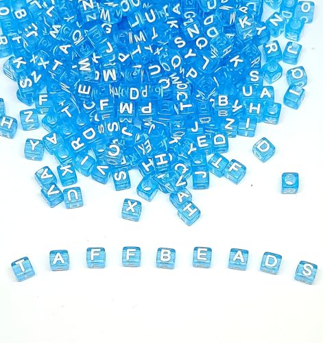 taffbeads 100 durchscheinende Acryl-Würfel-Alphabet-Buchstabenperlen für DIY-Handwerk, Schmuckherstellung (blau) von taffbeads