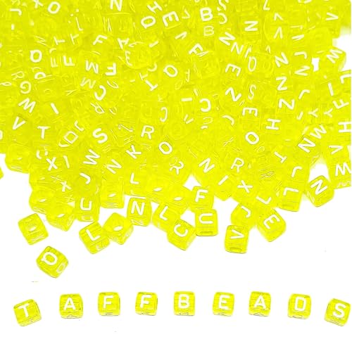 taffbeads 100 durchscheinende Acryl-Würfel-Alphabet-Buchstabenperlen für DIY Handwerk, Schmuckherstellung (gelb) von taffbeads