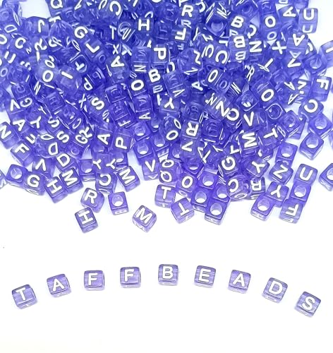 taffbeads 100 durchscheinende Acryl-Würfel-Alphabet-Buchstabenperlen für DIY Handwerk, Schmuckherstellung (lila) von taffbeads
