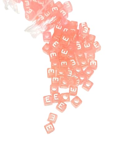 taffbeads 100 durchscheinende Acrylwürfel-Alphabet-Buchstabenperlen für DIY Handwerk, Schmuckherstellung (Pink E) von taffbeads