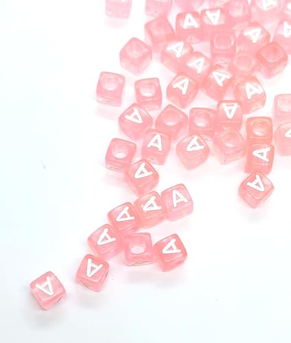 taffbeads 500 durchscheinende Acryl-Würfel-Alphabet-Buchstabenperlen für DIY Handwerk, Schmuckherstellung (Pink A) von taffbeads