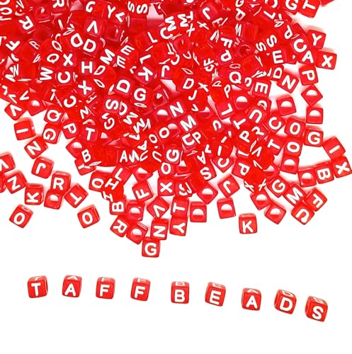 taffbeads 500 durchscheinende Acryl-Würfel-Alphabet-Buchstabenperlen für DIY Handwerk, Schmuckherstellung (rot) von taffbeads