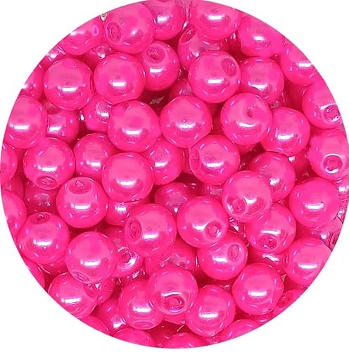 taffbeads 50pcs 8mm Pearlised Round Glass Faux Pearl Imitation Beads for Jewellery Making Necklace, Bracelet, Earings, DIY Craft, Decoration (Deep Pink) von taffbeads