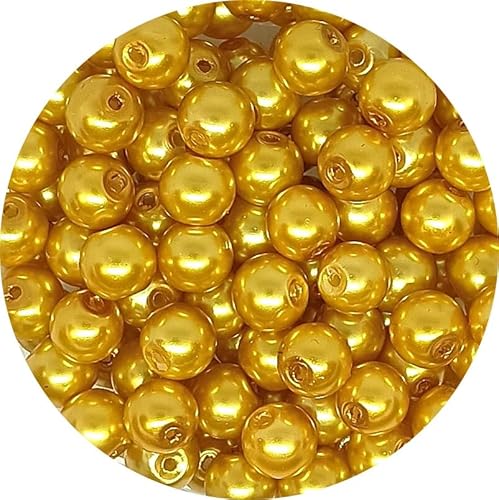 taffbeads 50pcs 8mm Pearlised Round Glass Faux Pearl Imitation Beads for Jewellery Making Necklace, Bracelet, Earings, DIY Craft, Decoration (Gold) von taffbeads