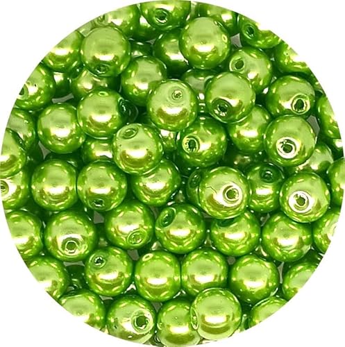 taffbeads 50pcs 8mm Pearlised Round Glass Faux Pearl Imitation Beads for Jewellery Making Necklace, Bracelet, Earings, DIY Craft, Decoration (Grün) von taffbeads