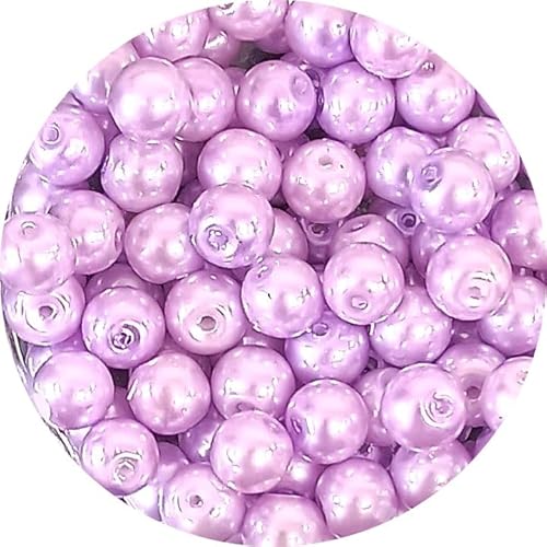 taffbeads 50pcs 8mm Pearlised Round Glass Faux Pearl Imitation Beads for Jewellery Making Necklace, Bracelet, Earings, DIY Craft, Decoration (Lilac) von taffbeads