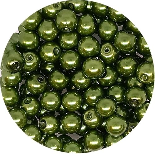 taffbeads 50pcs 8mm Pearlised Round Glass Faux Pearl Imitation Beads for Jewellery Making Necklace, Bracelet, Earings, DIY Craft, Decoration (Olive Green) von taffbeads