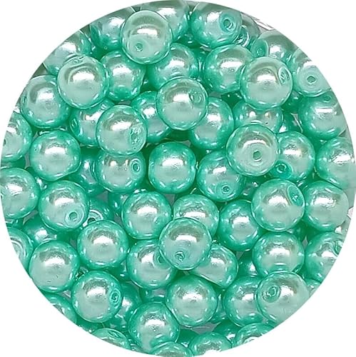 taffbeads 50pcs 8mm Pearlised Round Glass Faux Pearl Imitation Beads for Jewellery Making Necklace, Bracelet, Earings, DIY Craft, Decoration (Pale Turquoise) von taffbeads