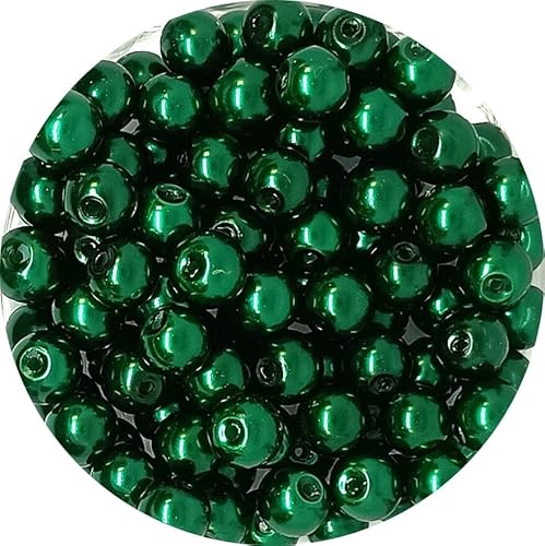 taffbeads 50pcs 8mm Pearlised Round Glass Faux Pearl Imitation Beads for Jewellery Making Necklace, Bracelet, Earings, DIY Craft, Decoration (Pine Green) von taffbeads