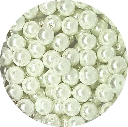 taffbeads 50pcs 8mm Pearlised Round Glass Faux Pearl Imitation Beads for Jewellery Making Necklace, Bracelet, Earings, DIY Craft, Decoration (White) von taffbeads
